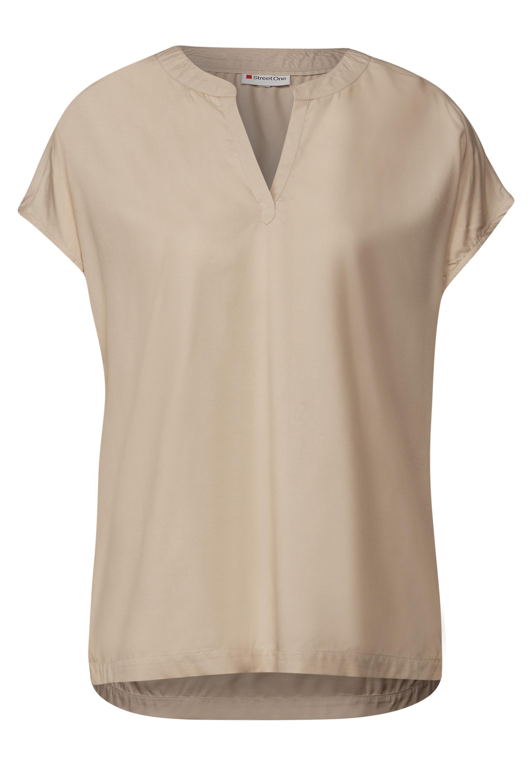 Split Neck Bluse in Unifarbe 36 - Coastal Beige
