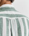 Regular Fit Baumwoll Leinen Kurzarmhemd mit Streifen Grün XXL