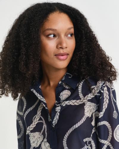 Regular Fit Sailing Print Bluse aus Baumwolle und Seide 38 - Evening Blue