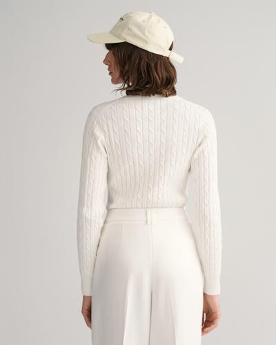 Zopfstrick V-Neck Pullover aus Stretch-Baumwolle S - Eggshell
