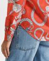 Regular Fit Sailing Print Bluse aus Baumwolle und Seide 36 - Orange Red