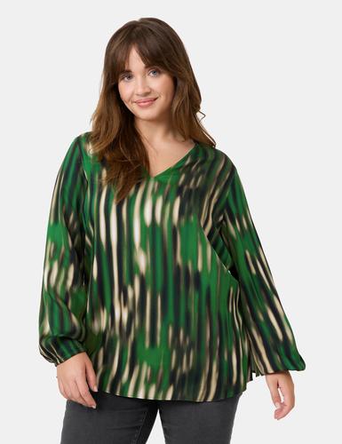 Print-Bluse mit V-Ausschnitt 48 Figurumspielend | Lässige Passform - Treetop Green Gemustert