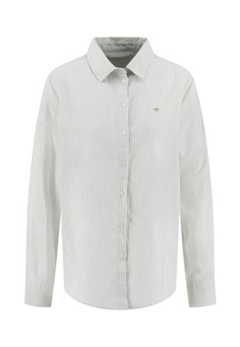 BLOUSE CL OXFORD STRIPE 42 Casual Fit - Sage Green