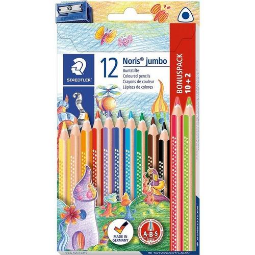 STAEDTLER Noris Club Dreikant-Jumbo-Buntstifte, inkl. Anspitzer, 12 Fa