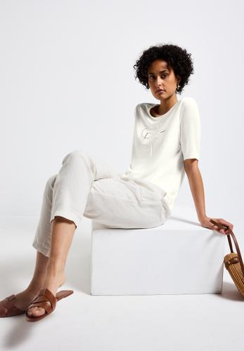 T-Shirt mit Folien-Wording 38 - Off White