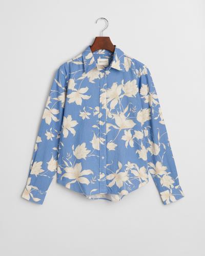Regular Fit Leinen Bluse mit Blumen-Print 36 - Perfect Blue