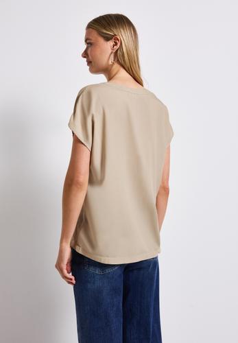 Split Neck Bluse in Unifarbe 36 - Coastal Beige