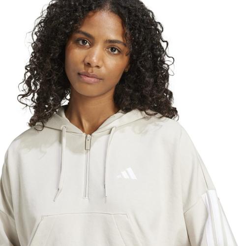 ADIDAS Damen Kapuzensweat Essentials 3-Streifen French Terry Quarter-Zip S in Grau