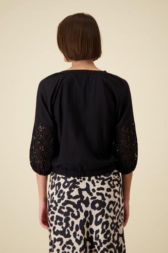 Bluse mit Lochmuster an den Ärmeln 38 - Schwarz