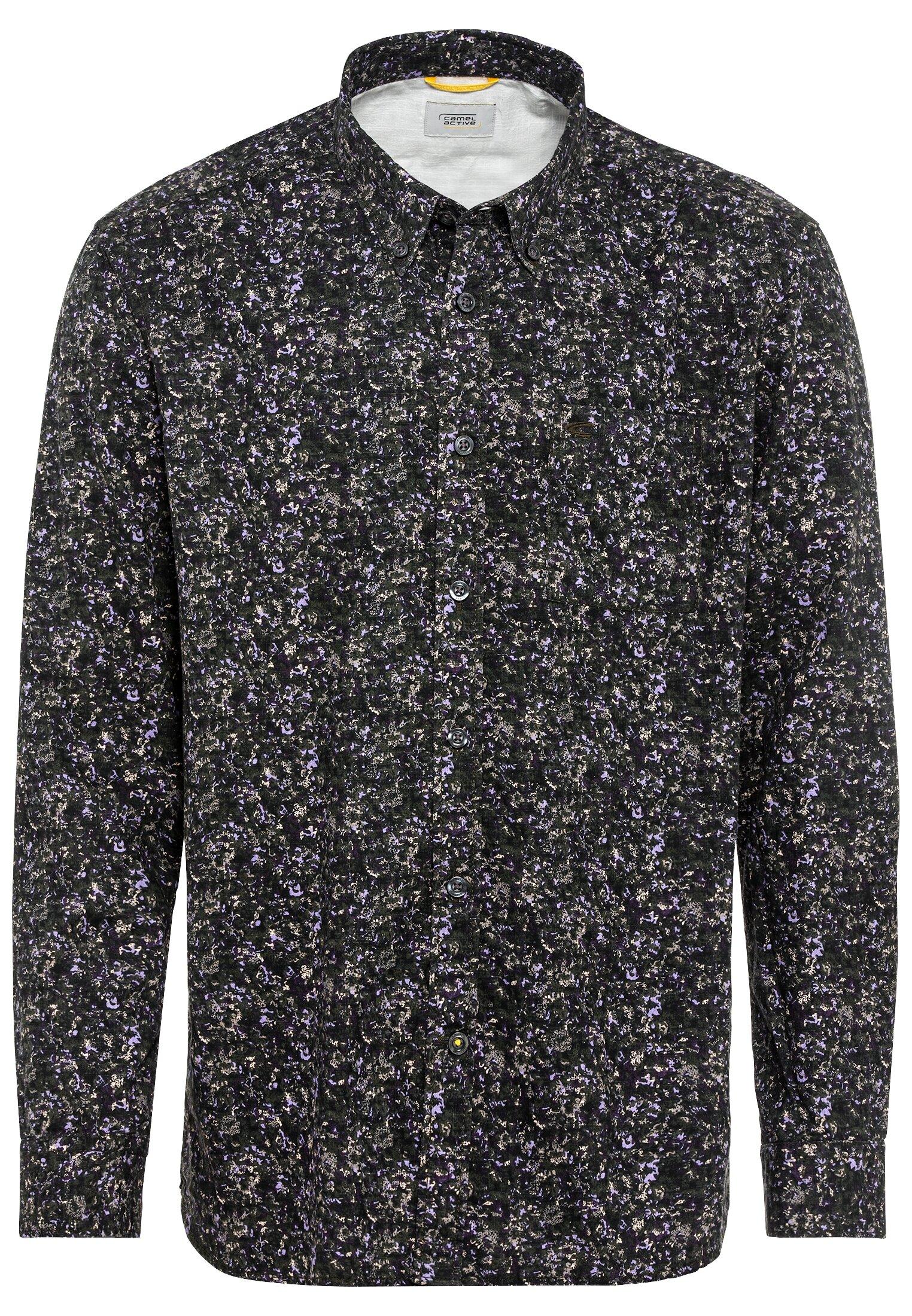 Langarm Hemd mit Allover-Print XXL Regular Fit - Dark Khaki