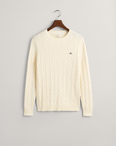 Zopfstrick Rundhalspullover aus Baumwolle XXXL - Cream