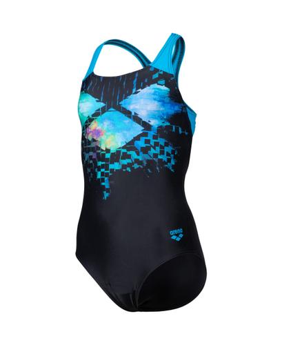 ARENA Kinder Schwimmanzug GIRL'S MULTI PIXELS SWIMSUIT SWIM PRO BACK L 128 in Schwarz