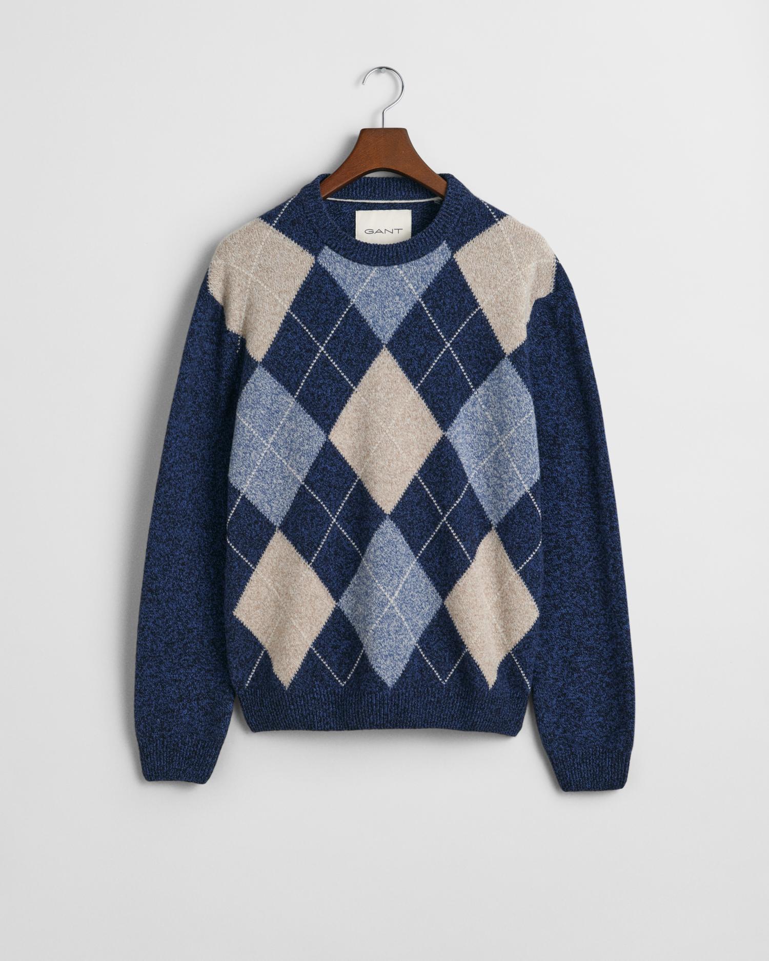 Argyle Rundhalspullover XL - Evening Blue