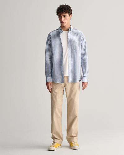 Regular Fit Baumwoll Leinen Hemd mit Streifen 4XL - Rich Blue
