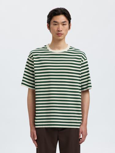 SLHRELAXDAN SS STRIPE TEE L Locker geschnitten - Dark Green