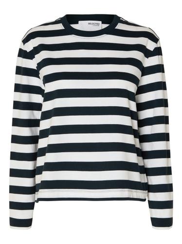 SLFESSENTIAL LS STRIPED BOXY TEE NOOS XL Box Fit - Dark Sapphire