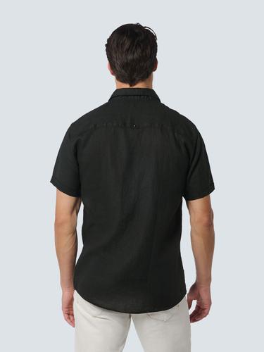 Shirt Short Sleeve Linen Solid Schwarz XXL