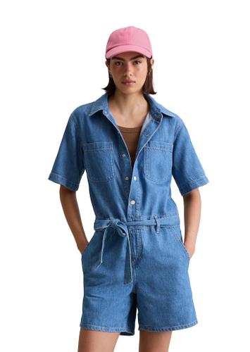 Kurzer Jeans-Overall relaxed XS Relaxed Fit - Aqua_multi_07