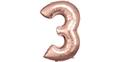 Super Shape Folienballon Rosé Gold, Zahlenballon 3 , 53 x 88 cm rosegold