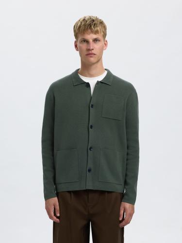 SLHMIKE LIGHT RELAXED POLO CARDIGAN NOOS S Locker geschnitten - Deep Forest
