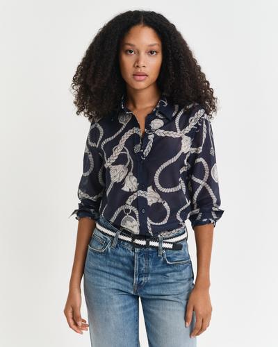 Regular Fit Sailing Print Bluse aus Baumwolle und Seide 38 - Evening Blue
