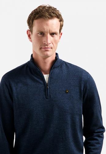 Pullover Half Zip 2 Coloured Melange XXL Regular Fit - Navy