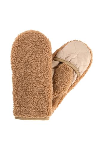 Teddy Handschuhe in einem Materialmix S Regular Fit - Caramel