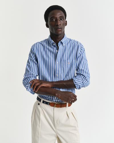 Regular Fit Classic Popeline Hemd mit Streifen L - Rich Blue