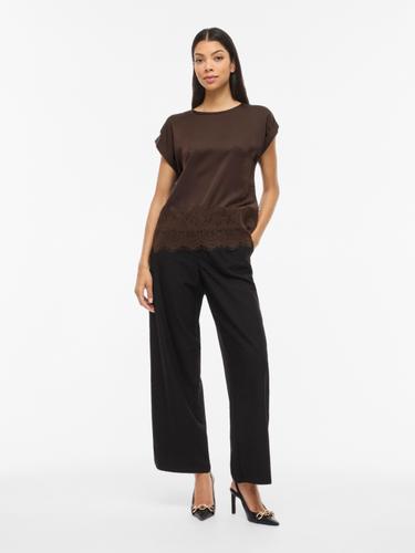 VIELLETTE S/S FULL SATIN LACE TOP - NOOS 34 Normal geschnitten - Coffee Bean