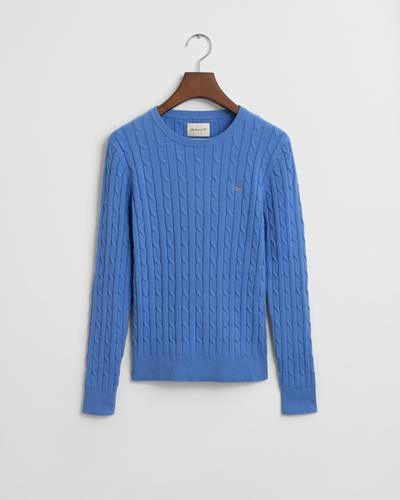 Zopfstrick Rundhalspullover aus Stretch-Baumwolle S - Perfect Blue