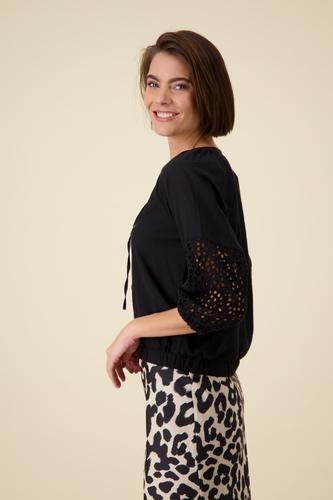 Bluse mit Lochmuster an den Ärmeln 38 - Schwarz
