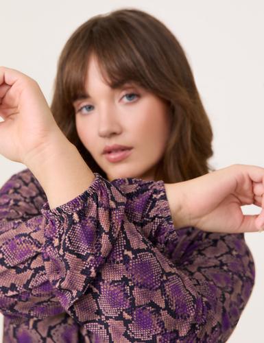 Langarmshirt mit farbigem Schlangenprint 46 Körpernahe Passform - Caramel Gemustert
