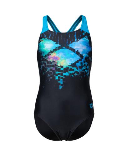 ARENA Kinder Schwimmanzug GIRL'S MULTI PIXELS SWIMSUIT SWIM PRO BACK L 128 in Schwarz