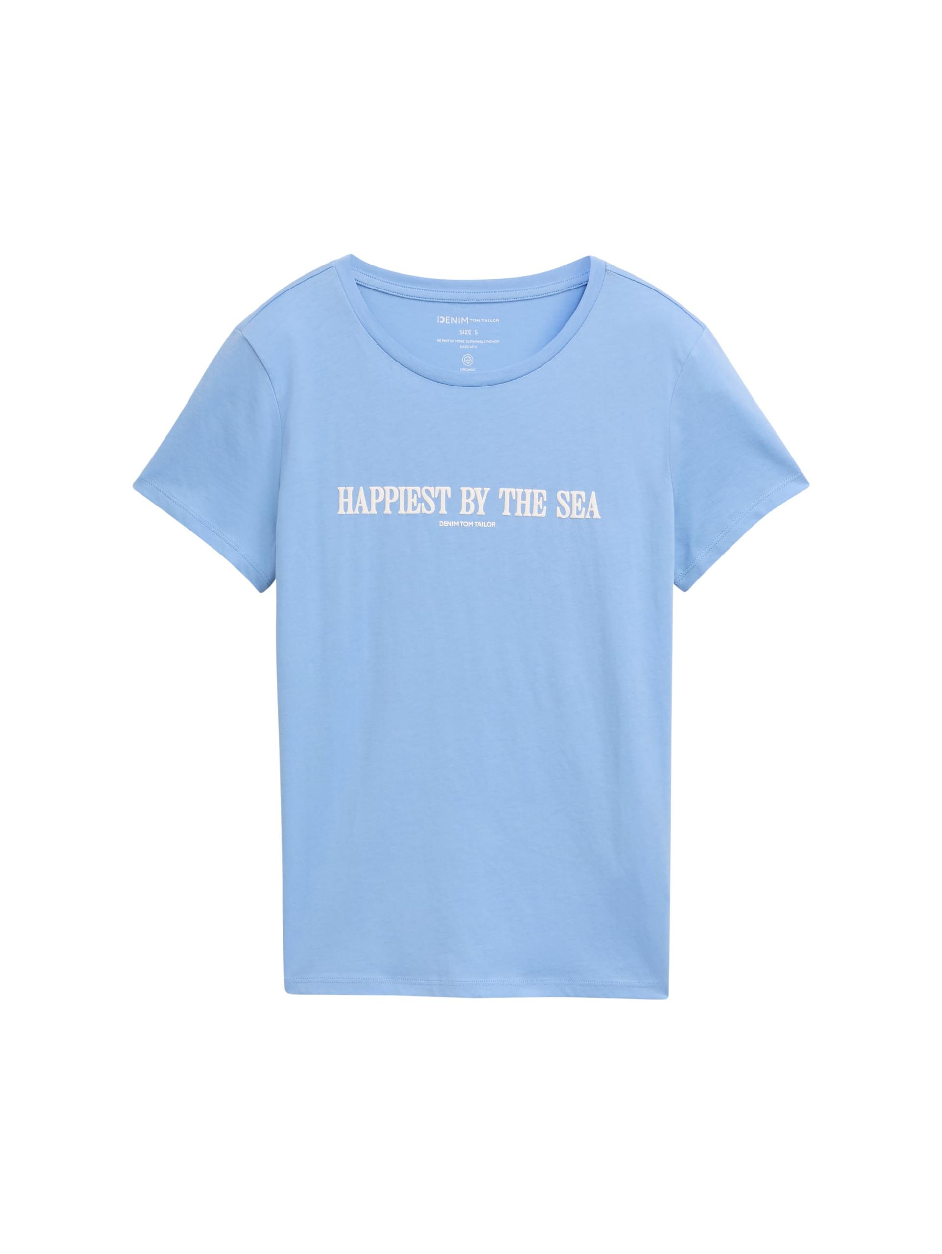 Basic T-Shirt mit Print M Regular Fit - Light Blue