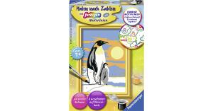 Malen nach Zahlen, 8,5x12 cm, mit farbigen Motivlinien, Pinguine
