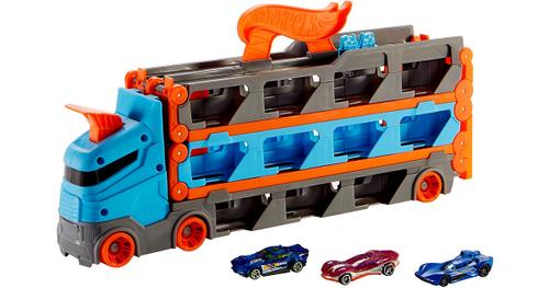 Hot Wheels Spielzeug-Transporter »2-in-1 Rennbahn-Transporter«, mit drei Hot Wheels Fahrzeugen