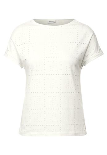 T-Shirt mit Lochmuster L - Vanilla White