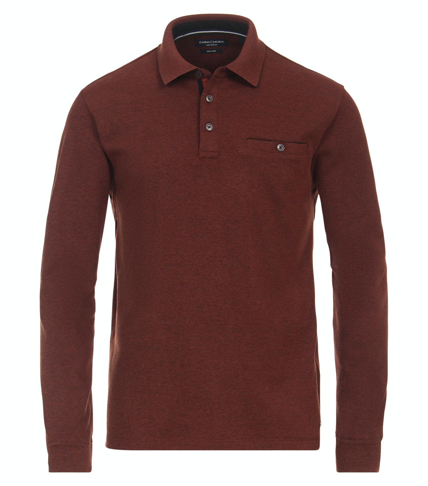 Polo-Shirt Langarm gestreift - Rot / 3XL