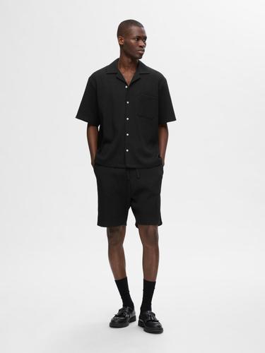 SLHLOOSE-CASPER WAFFLE SHORT EX S Locker geschnitten - Black