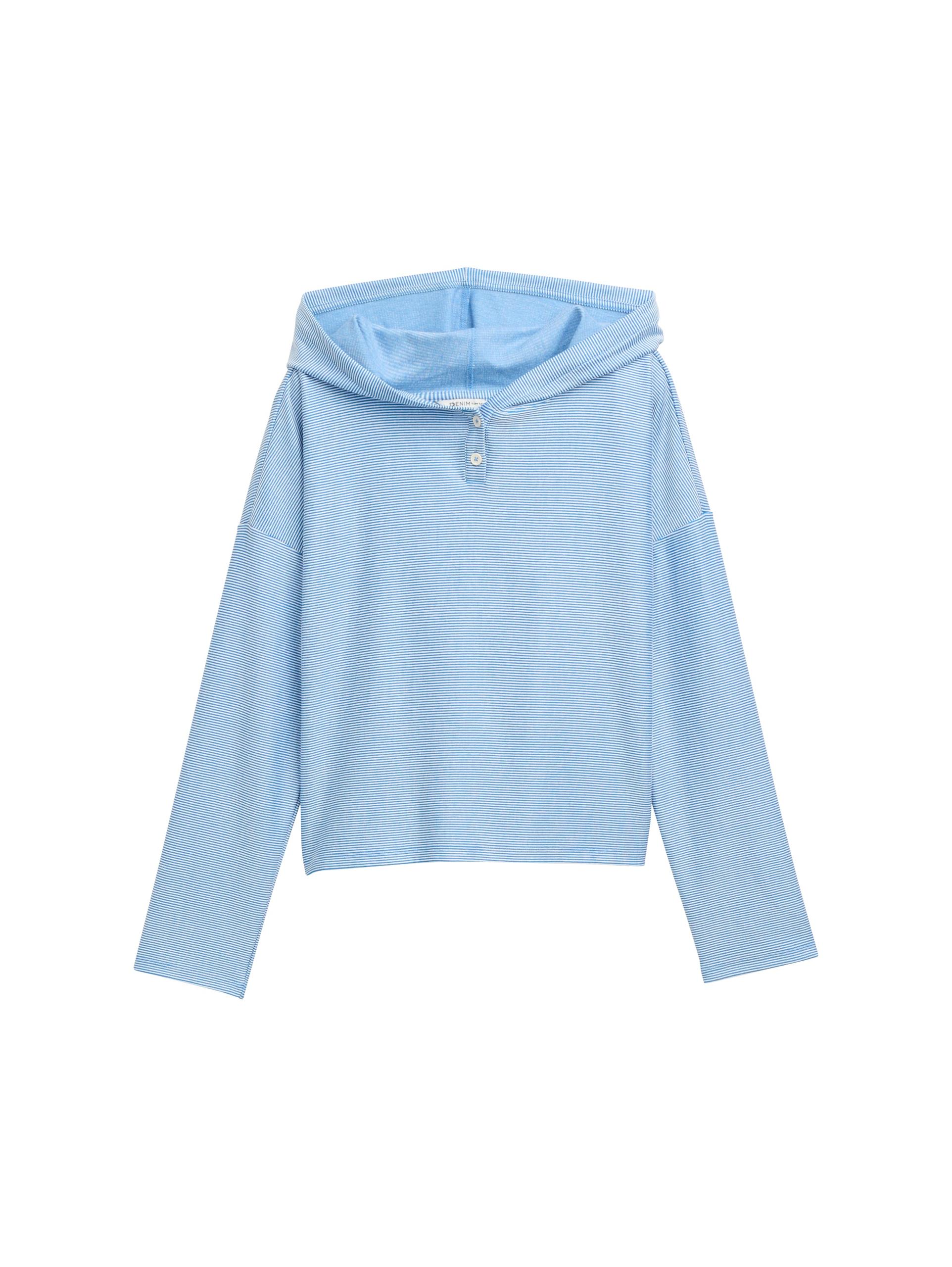 Gestreiftes Langarmshirt mit Kapuze S Regular Fit - Small Mid Blue White Stripe