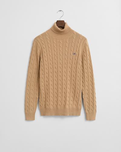 Zopfstrick Rollkragenpullover aus Baumwolle XXL - Khaki Melange