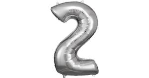 Super Shape Folienballon Silber, Zahlenballon 2 , 50 x 88 cm silber