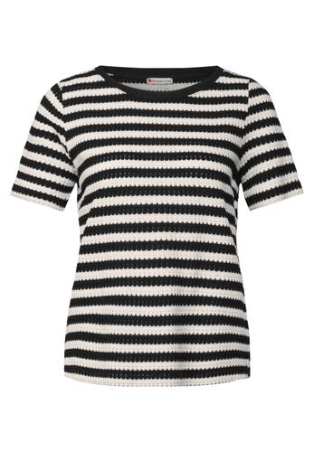 Strick-Look Streifenshirt Schwarz 38