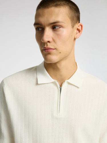SLHCRAN SS KNIT STRUCTURE HALF ZIP POLO M Normal geschnitten - Egret