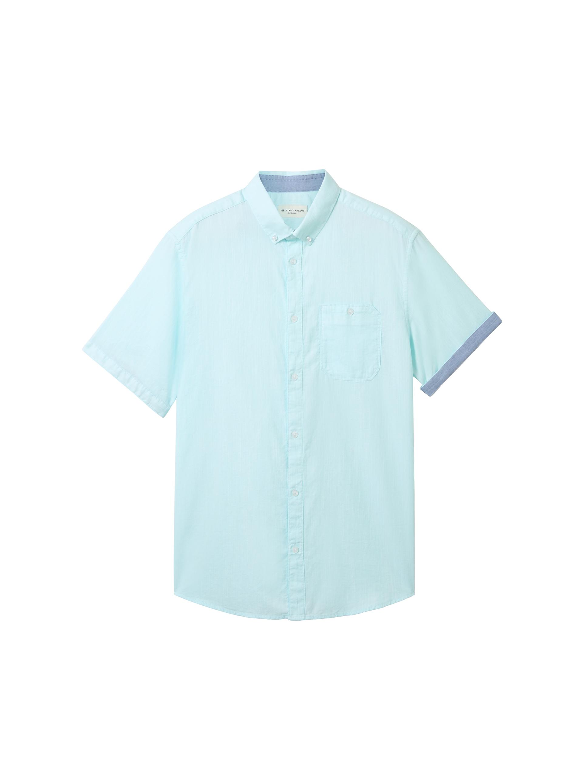 Chambray Kurzarmhemd XXXL Regular Fit - Turquoise White Structure