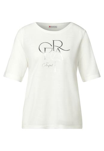 T-Shirt mit Folien-Wording 38 - Off White