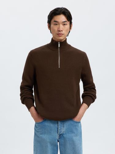 SLHDANE LS KNIT STRUCTURE HALF ZIP NOOS L Normal geschnitten - Demitasse