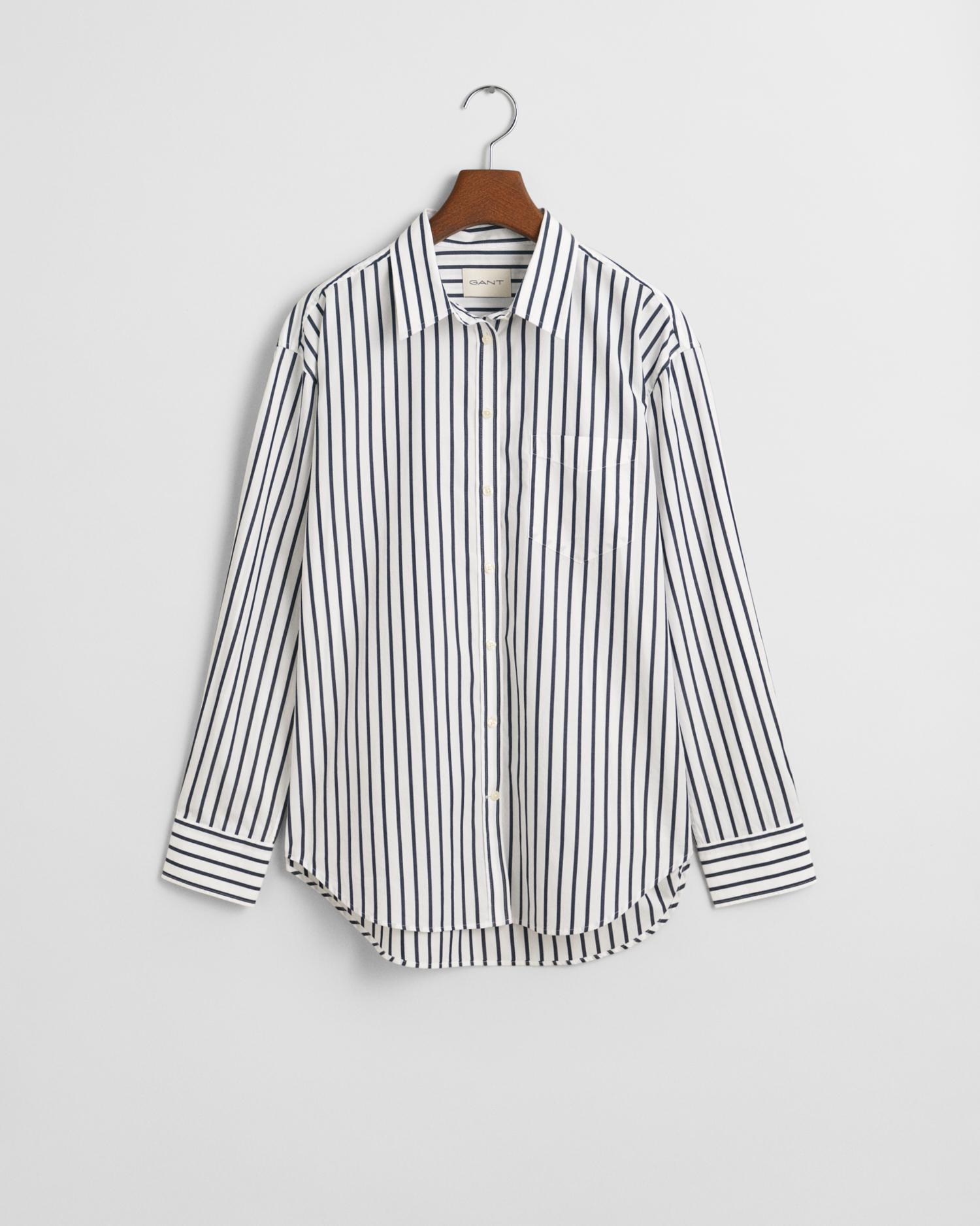 Relaxed Fit Popeline Bluse mit Streifen 38 - Evening Blue