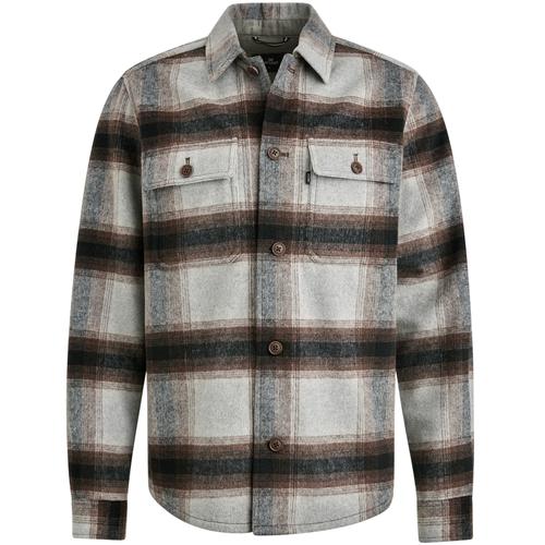 Long Sleeve Shirt Check Brushed Wool Blend M Regular Fit - Light Grey Melee
