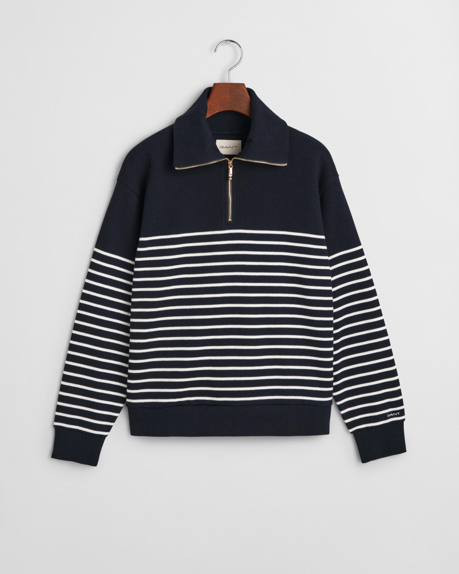 Geripptes Sweatshirt mit Reißverschlusskragen und Marinestreifen S - Evening Blue
